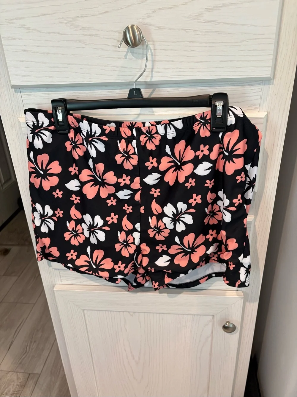 Black Floral Two-Piece Swim Set with Pink & White Hibiscus